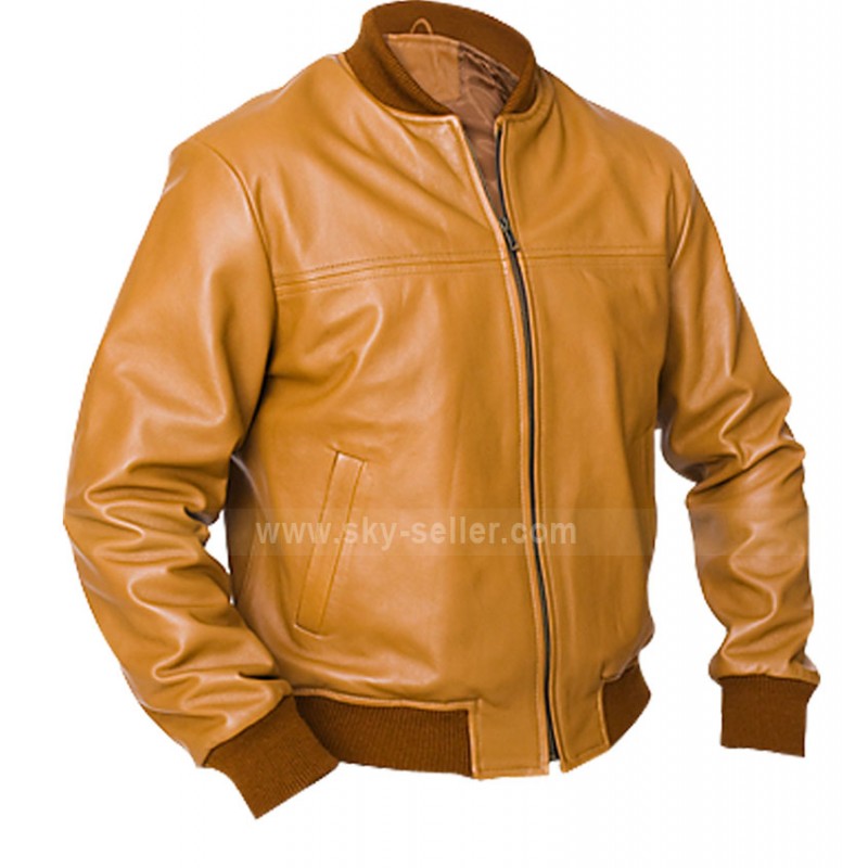Camel Bomber Brown Leather Jacket